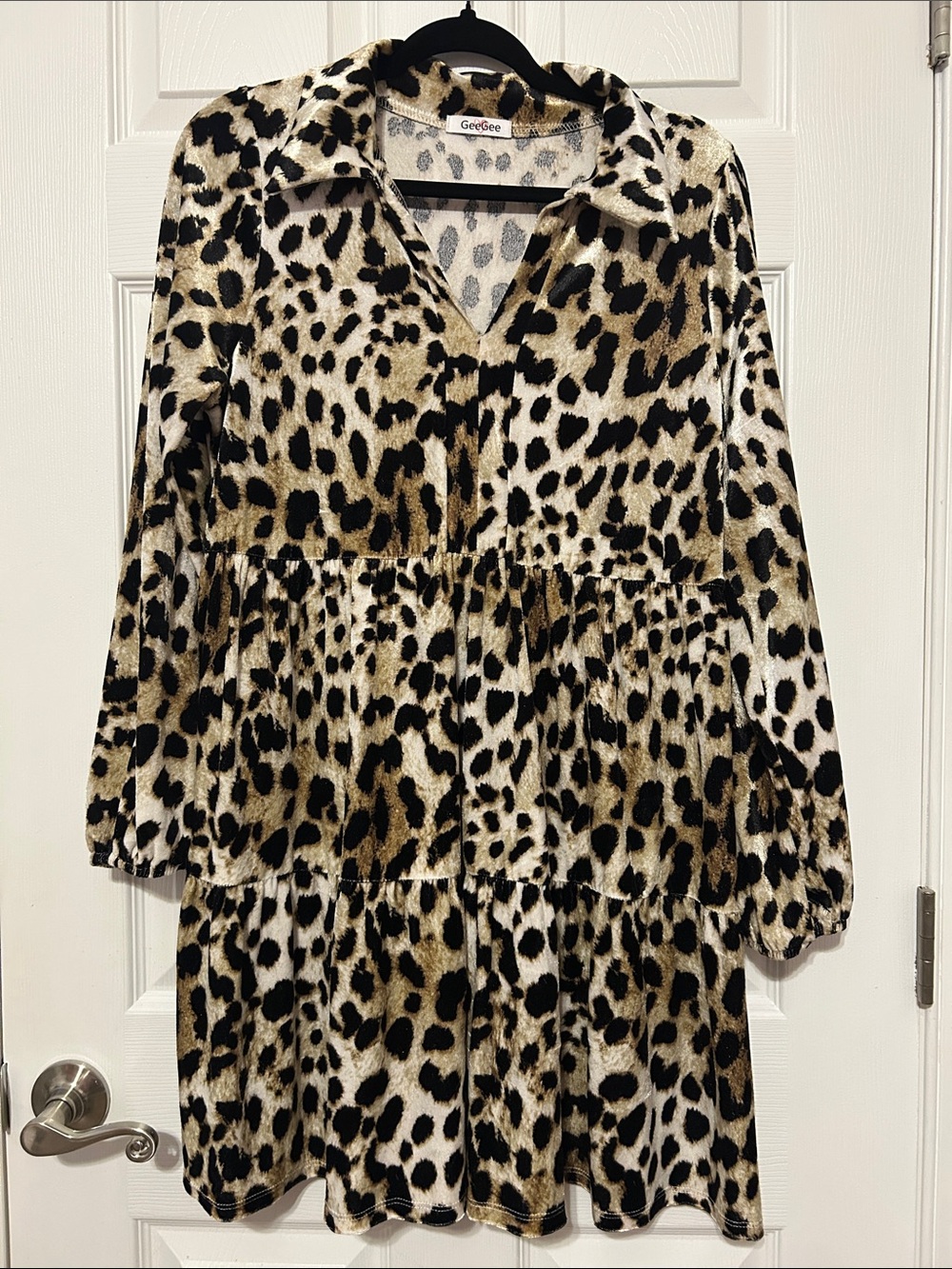 GeeGee Women’s Leopard Print Midi Dress in Tan and Black